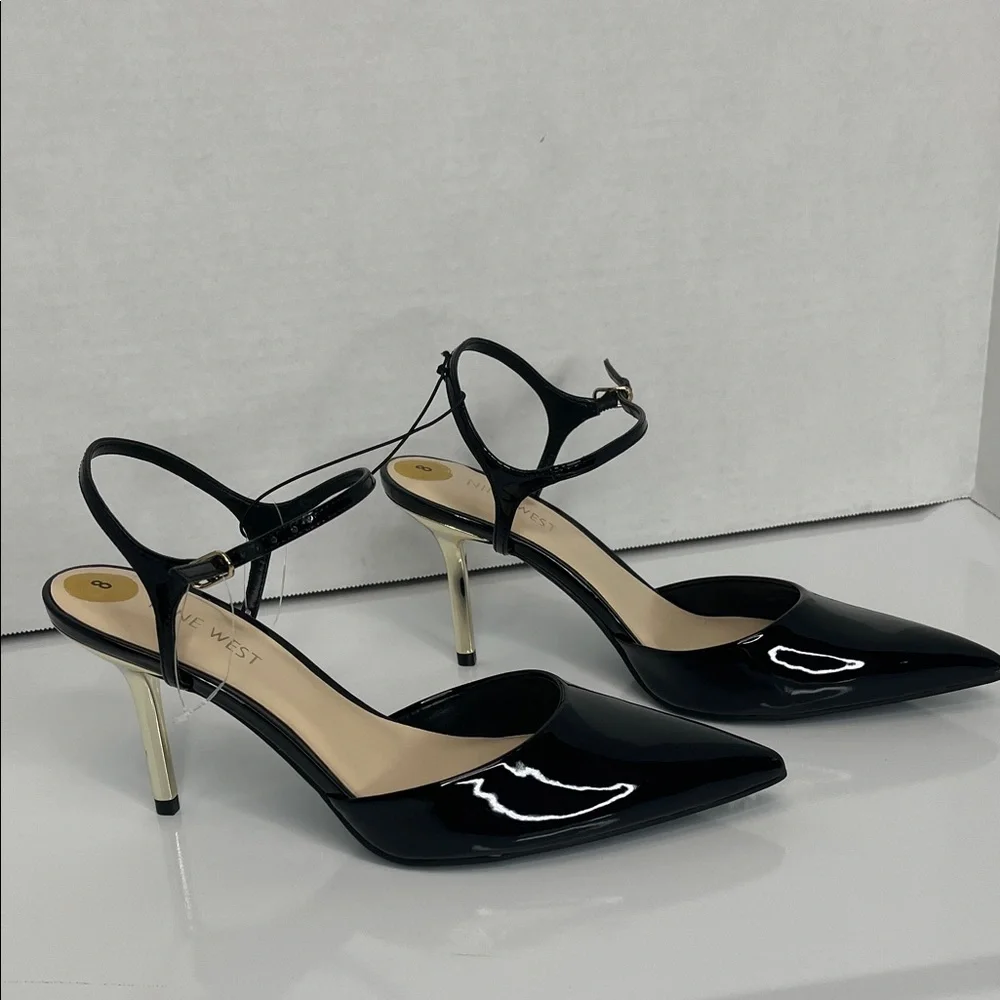 Nine West Glossy Black Heels with Gold Accents - Picture 6 of 8